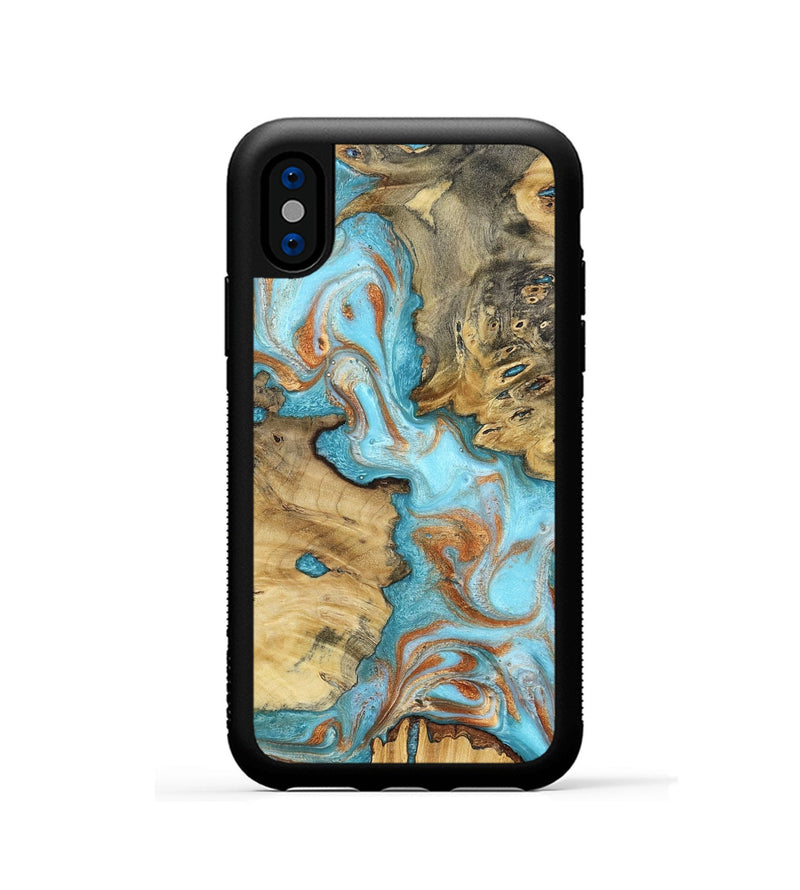 iPhone Xs Wood Phone Case - Damari (Teal & Gold, 799652)