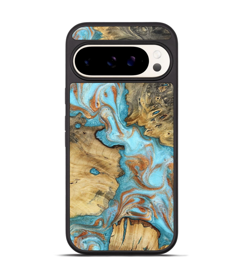 Pixel 9 Pro Wood Phone Case - Damari (Teal & Gold, 799652)