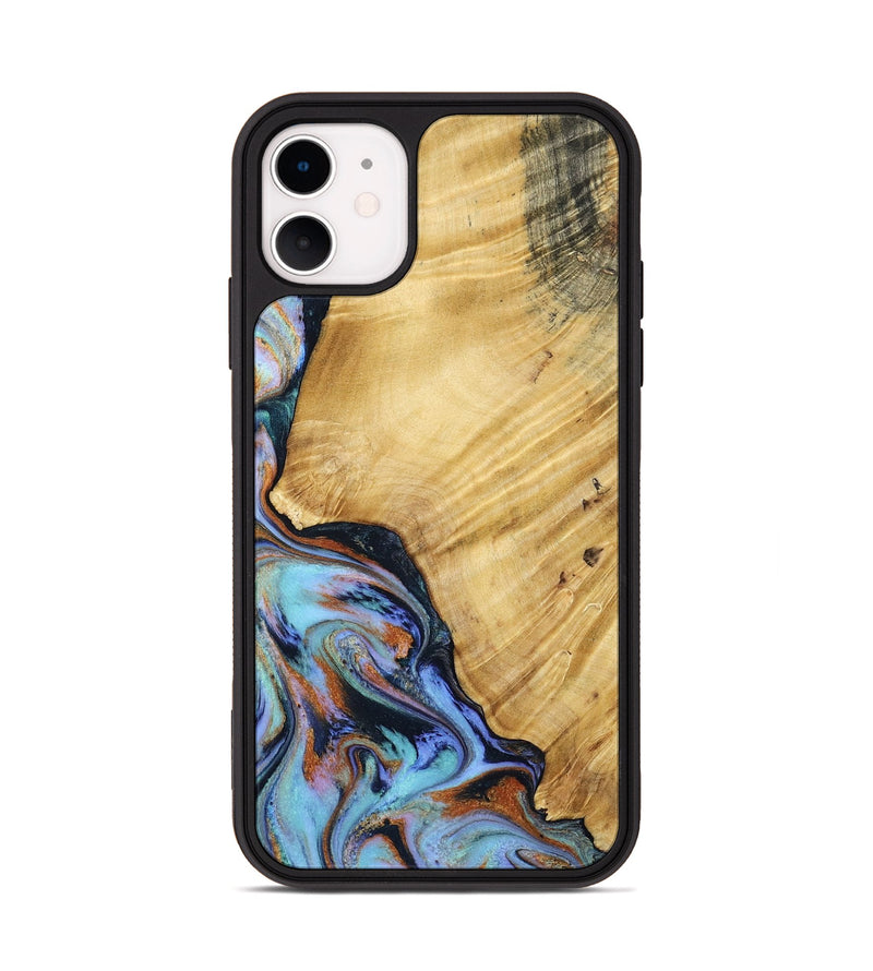 iPhone 11 Wood Phone Case - January (Teal & Gold, 799653)