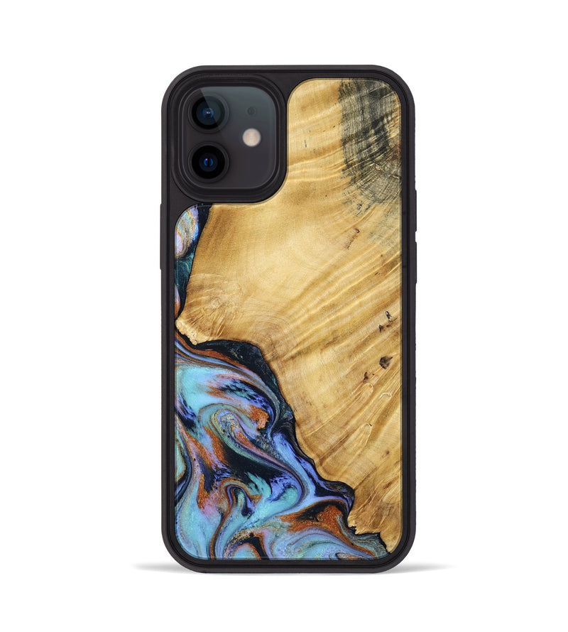 iPhone 12 Wood Phone Case - January (Teal & Gold, 799653)