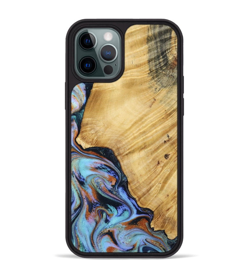 iPhone 12 Pro Max Wood Phone Case - January (Teal & Gold, 799653)