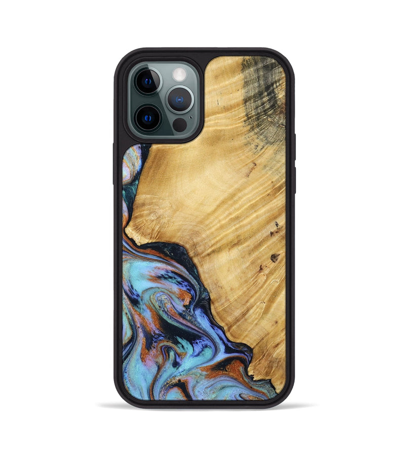 iPhone 12 Pro Wood Phone Case - January (Teal & Gold, 799653)