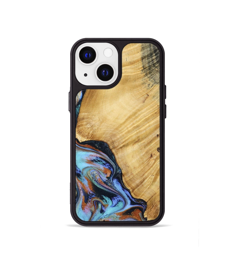 iPhone 13 mini Wood Phone Case - January (Teal & Gold, 799653)