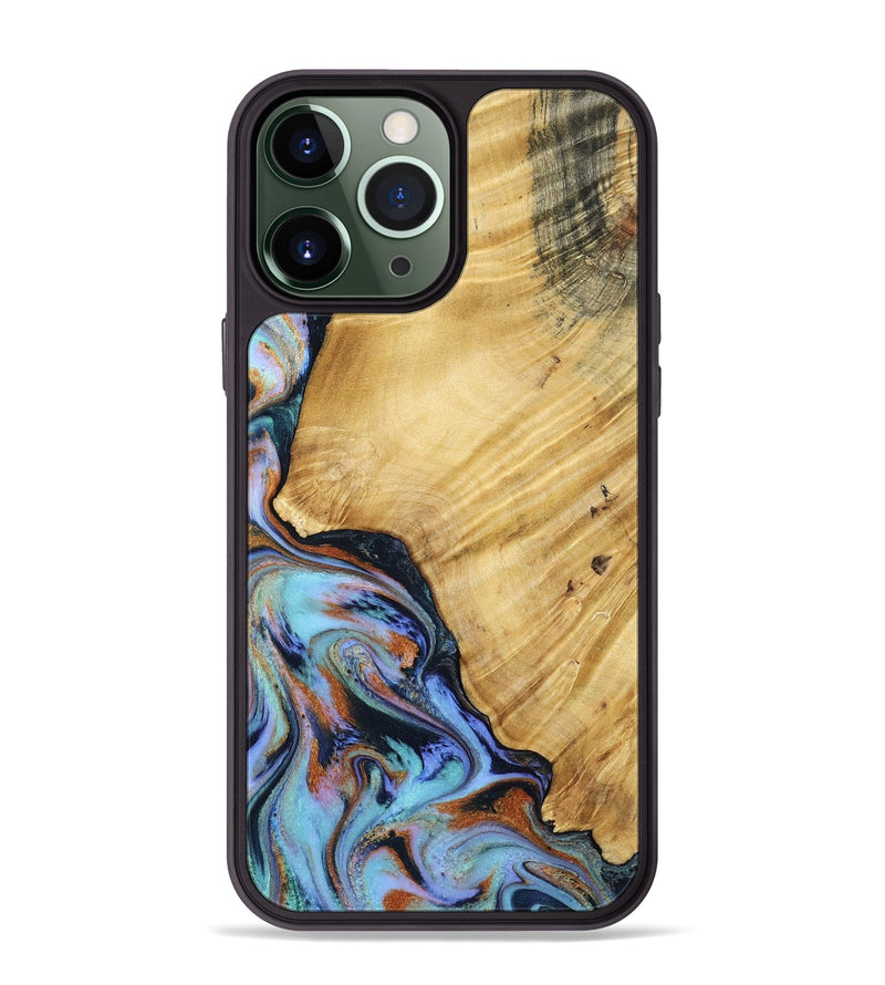 iPhone 13 Pro Max Wood Phone Case - January (Teal & Gold, 799653)