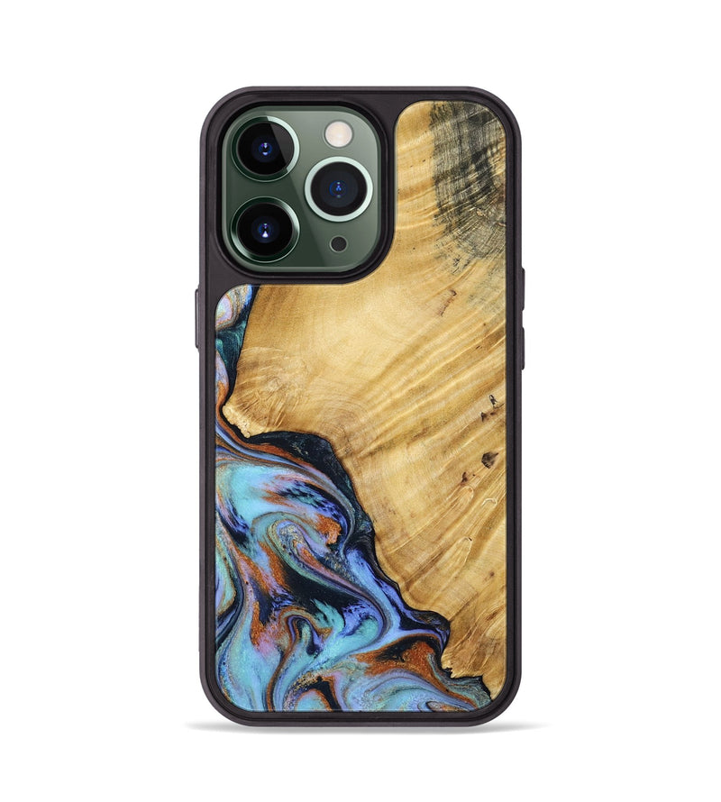 iPhone 13 Pro Wood Phone Case - January (Teal & Gold, 799653)