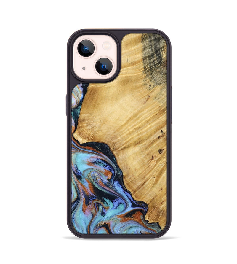 iPhone 14 Wood Phone Case - January (Teal & Gold, 799653)