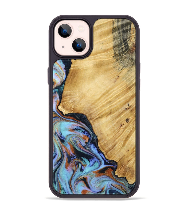 iPhone 14 Plus Wood Phone Case - January (Teal & Gold, 799653)