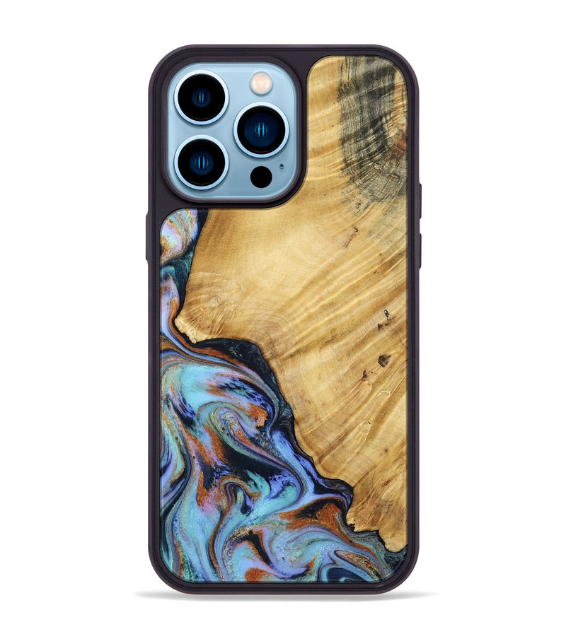 iPhone 14 Pro Max Wood Phone Case - January (Teal & Gold, 799653)