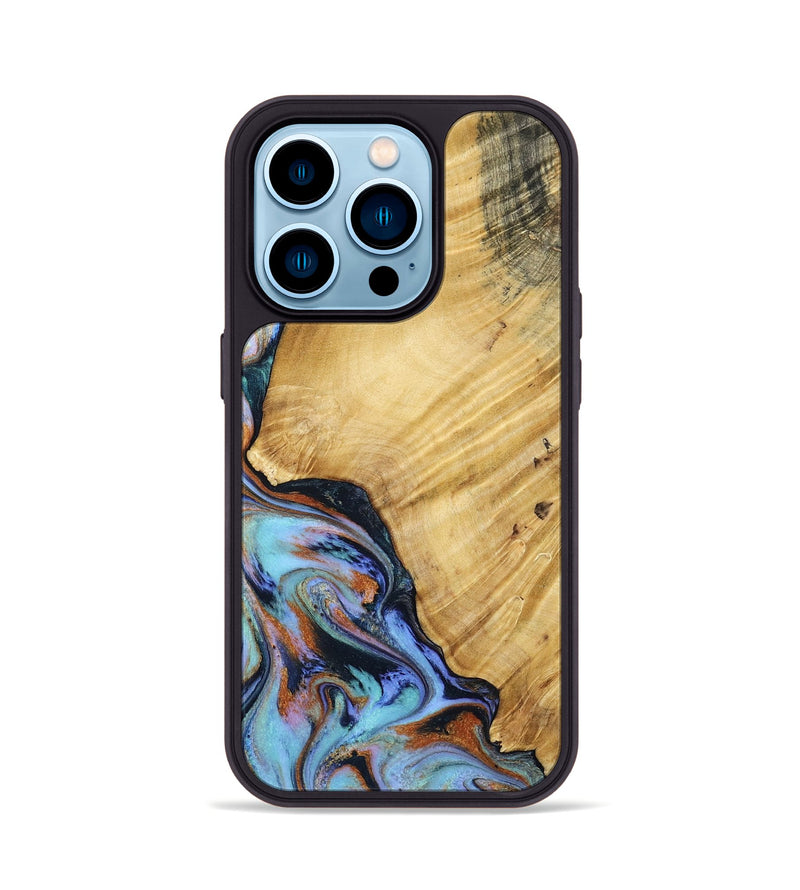 iPhone 14 Pro Wood Phone Case - January (Teal & Gold, 799653)