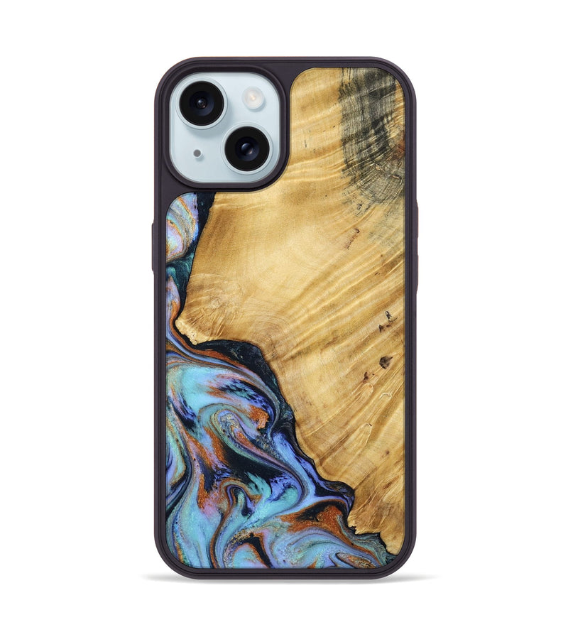 iPhone 15 Wood Phone Case - January (Teal & Gold, 799653)