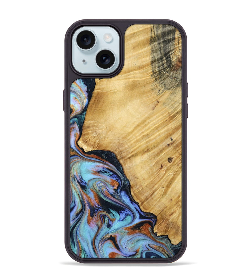 iPhone 15 Plus Wood Phone Case - January (Teal & Gold, 799653)