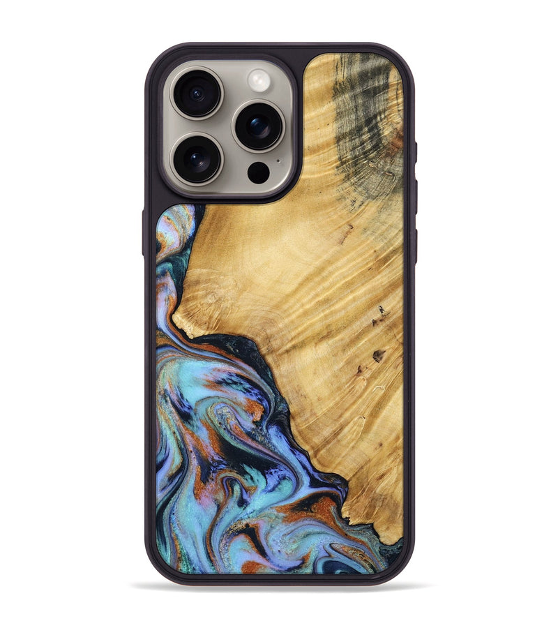 iPhone 15 Pro Max Wood Phone Case - January (Teal & Gold, 799653)