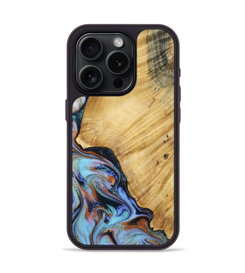 iPhone 15 Pro Wood Phone Case - January (Teal & Gold, 799653)