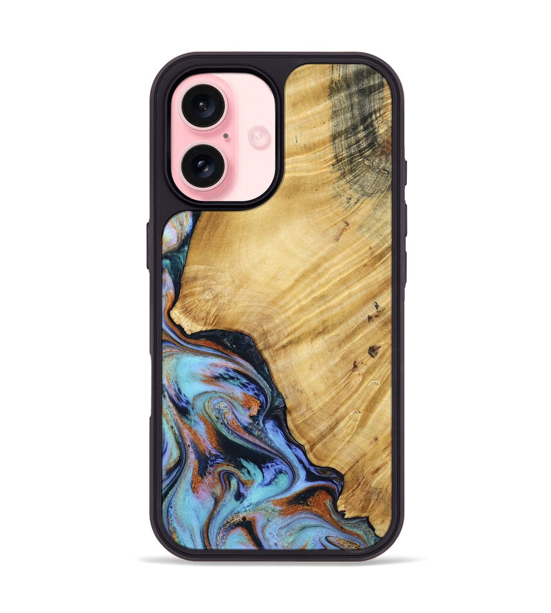 iPhone 16 Wood Phone Case - January (Teal & Gold, 799653)