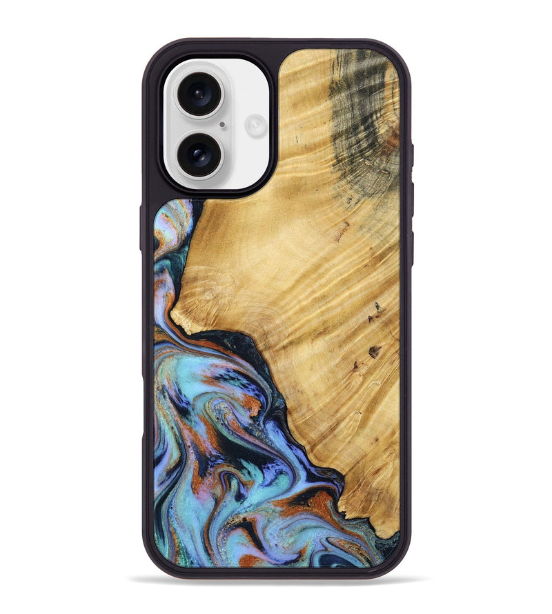 iPhone 16 Plus Wood Phone Case - January (Teal & Gold, 799653)