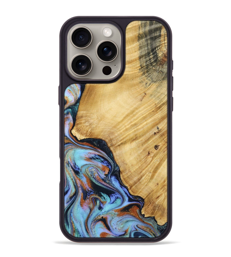 iPhone 16 Pro Max Wood Phone Case - January (Teal & Gold, 799653)
