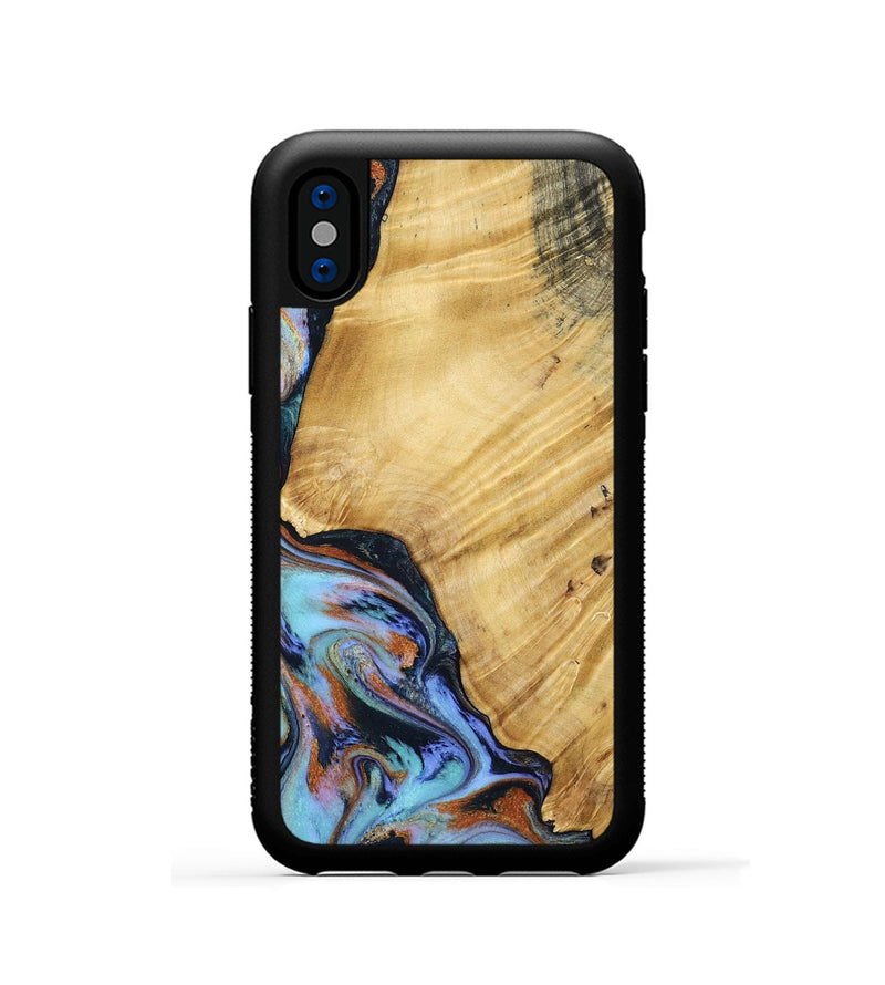 iPhone Xs Wood Phone Case - January (Teal & Gold, 799653)