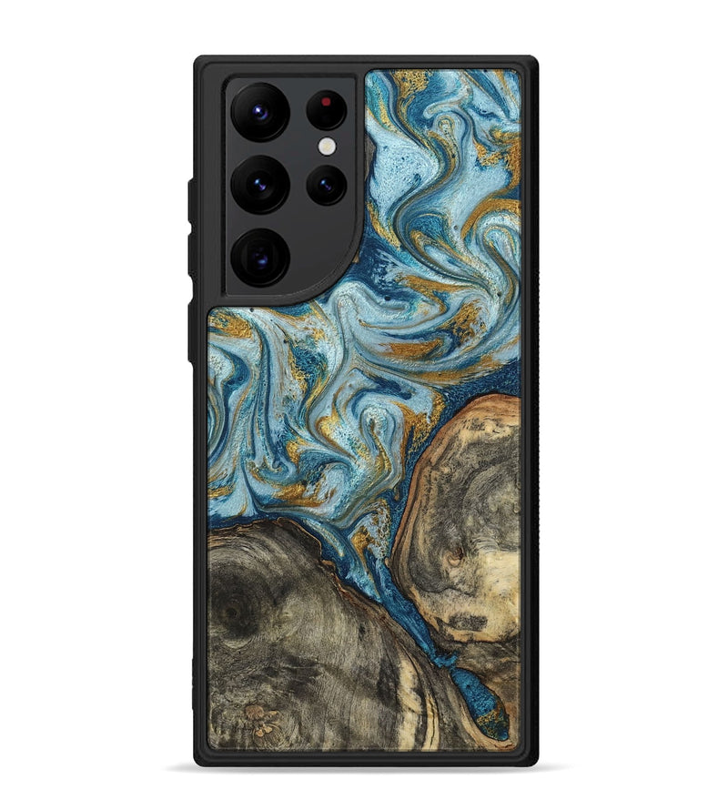 Galaxy S22 Ultra Wood Phone Case - Joselyn (Teal & Gold, 799654)