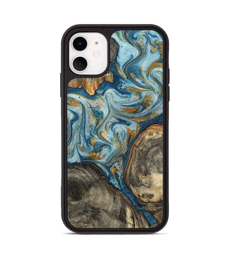 iPhone 11 Wood Phone Case - Joselyn (Teal & Gold, 799654)