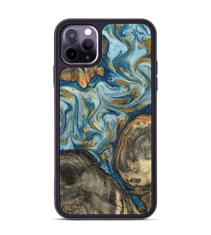 iPhone 11 Pro Max Wood Phone Case - Joselyn (Teal & Gold, 799654)