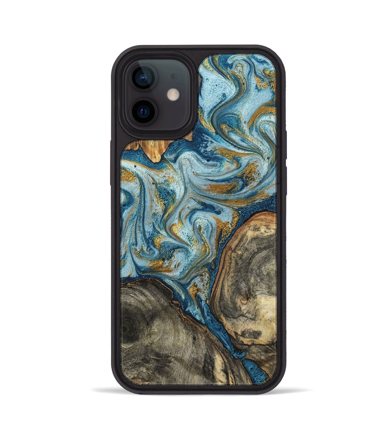 iPhone 12 Wood Phone Case - Joselyn (Teal & Gold, 799654)
