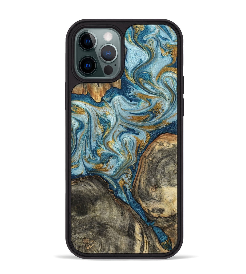 iPhone 12 Pro Max Wood Phone Case - Joselyn (Teal & Gold, 799654)