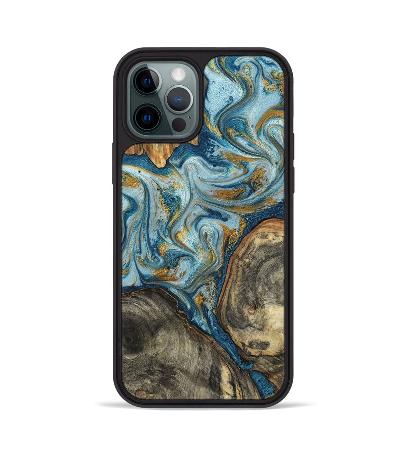 iPhone 12 Pro Wood Phone Case - Joselyn (Teal & Gold, 799654)