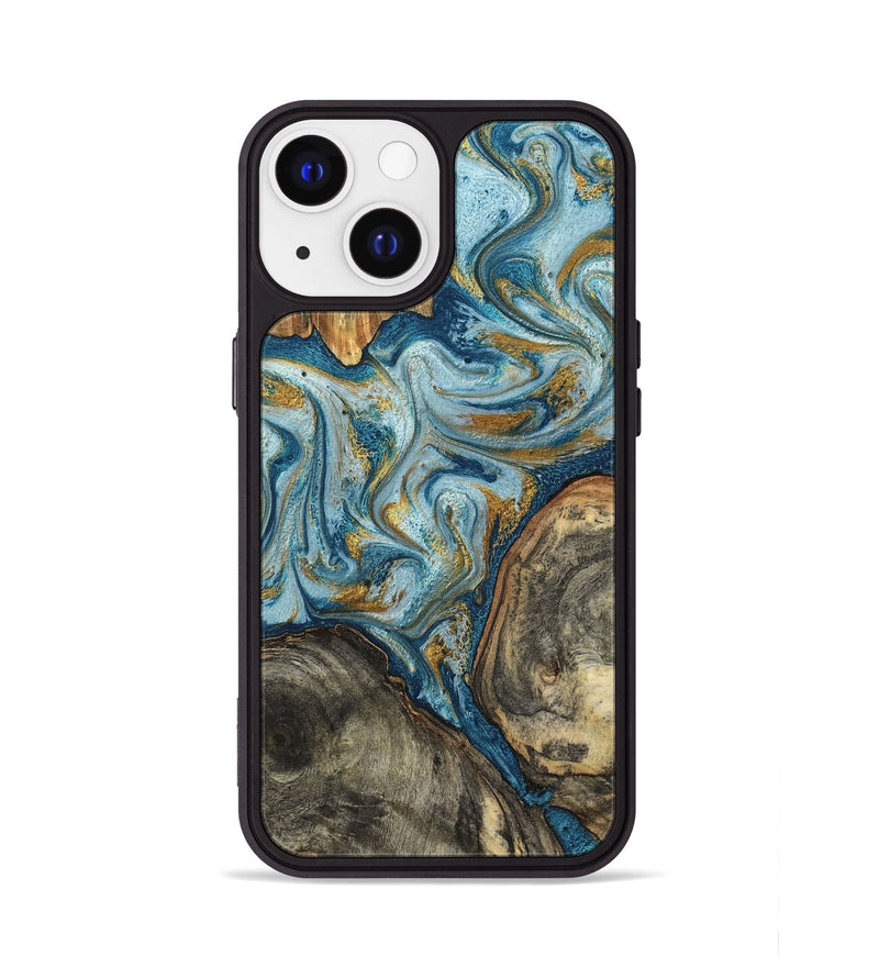 iPhone 13 Wood Phone Case - Joselyn (Teal & Gold, 799654)
