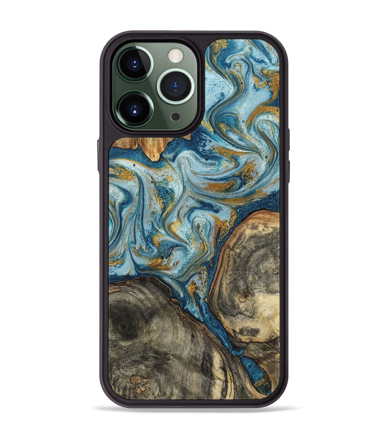 iPhone 13 Pro Max Wood Phone Case - Joselyn (Teal & Gold, 799654)