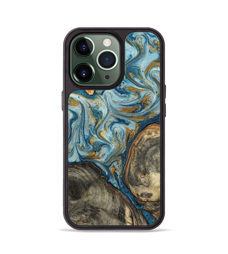 iPhone 13 Pro Wood Phone Case - Joselyn (Teal & Gold, 799654)