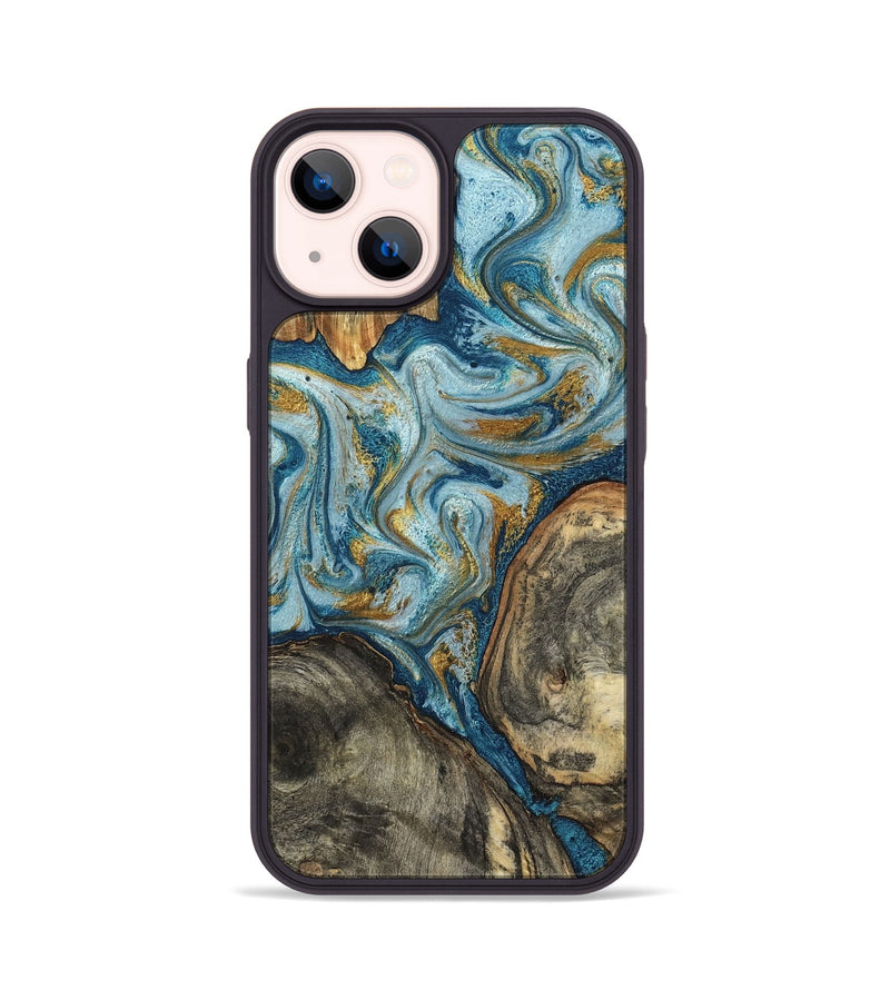 iPhone 14 Wood Phone Case - Joselyn (Teal & Gold, 799654)