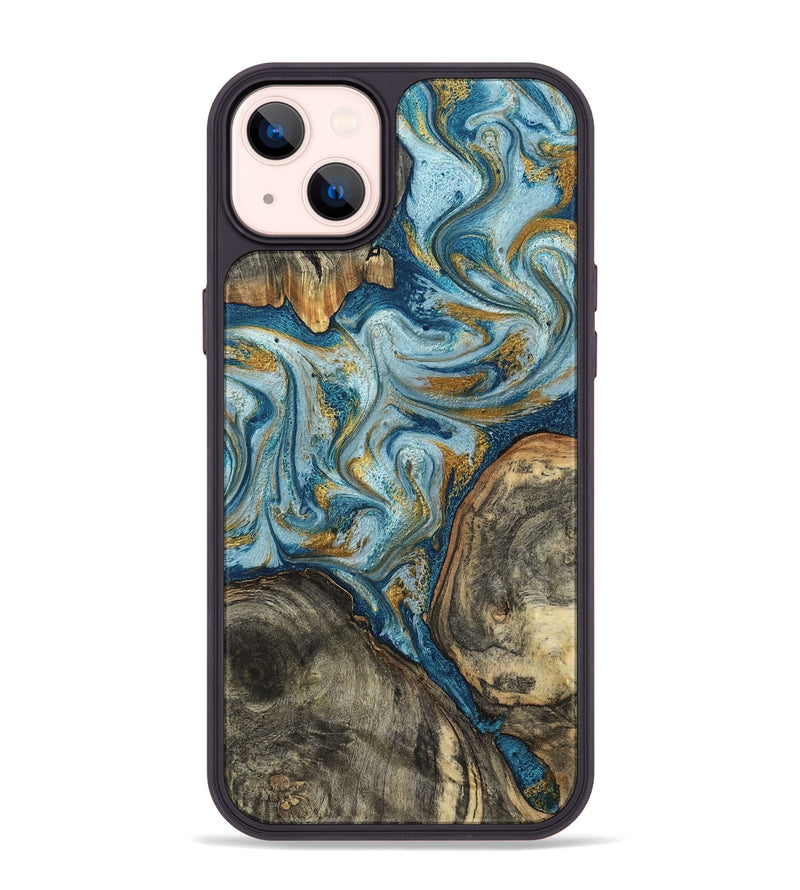 iPhone 14 Plus Wood Phone Case - Joselyn (Teal & Gold, 799654)