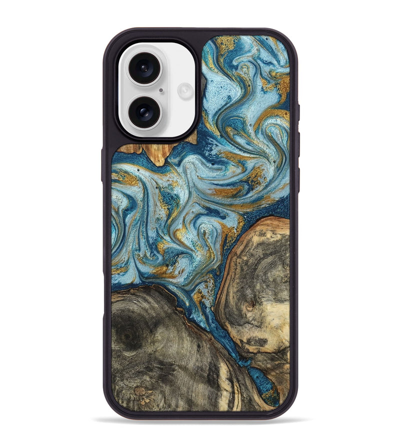 iPhone 16 Plus Wood Phone Case - Joselyn (Teal & Gold, 799654)