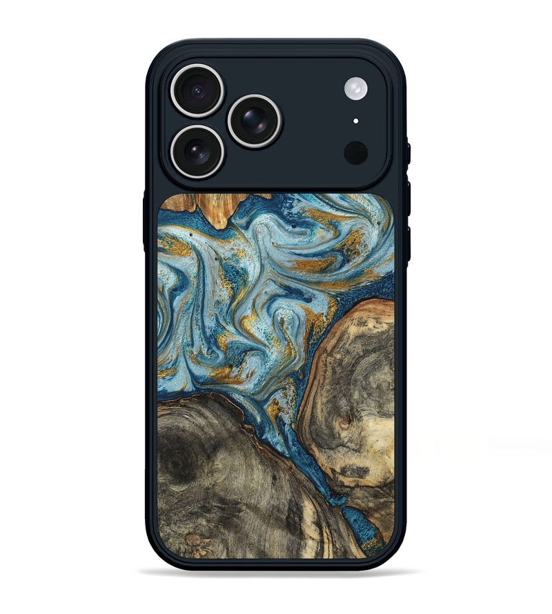 iPhone 17 Pro Max Wood Phone Case - Joselyn (Teal & Gold, 799654)
