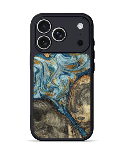 iPhone 17 Pro Wood Phone Case - Joselyn (Teal & Gold, 799654)