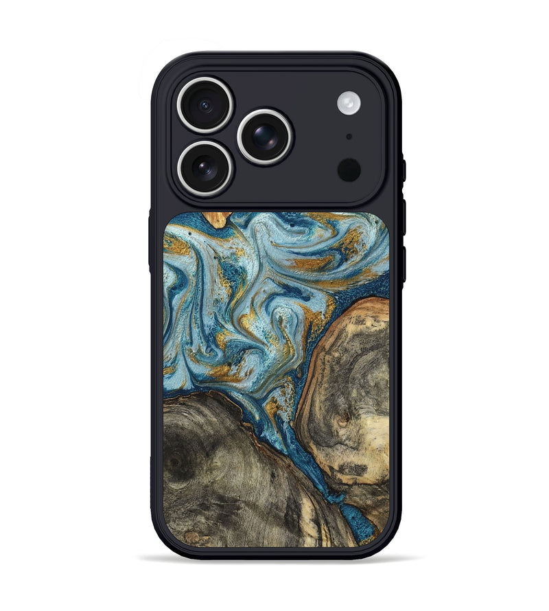 iPhone 17 Pro Wood Phone Case - Joselyn (Teal & Gold, 799654)