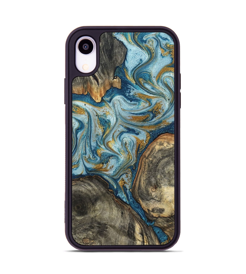 iPhone Xr Wood Phone Case - Joselyn (Teal & Gold, 799654)