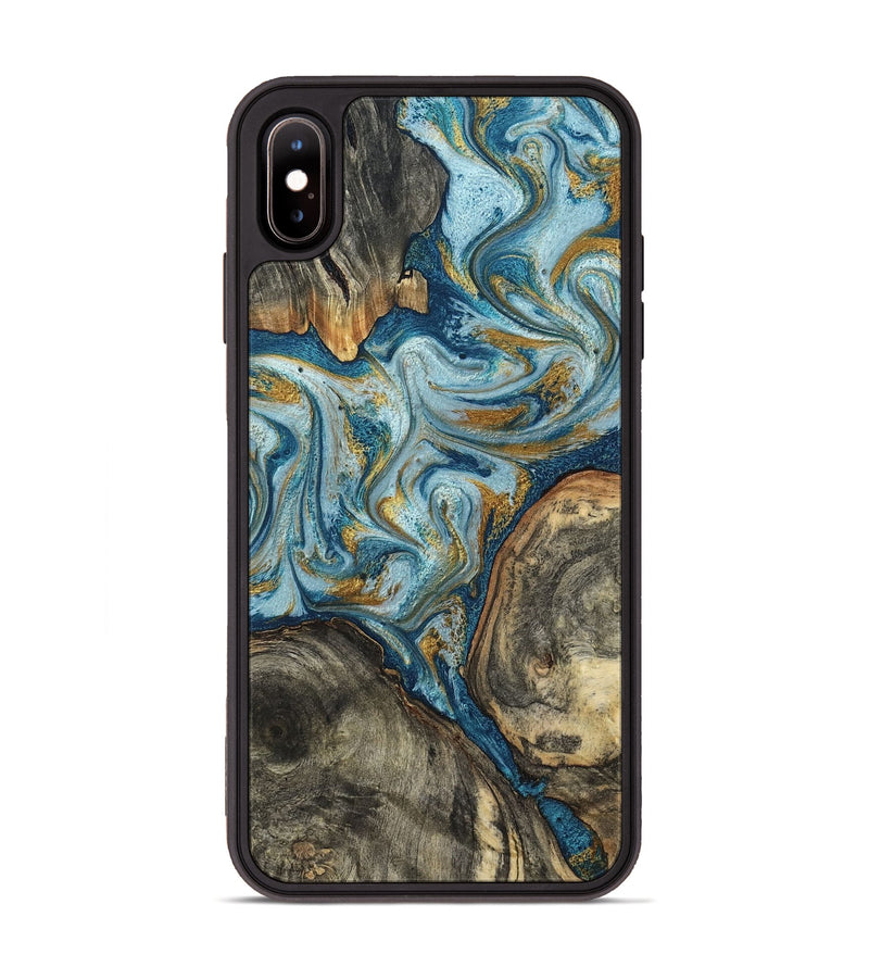 iPhone Xs Max Wood Phone Case - Joselyn (Teal & Gold, 799654)