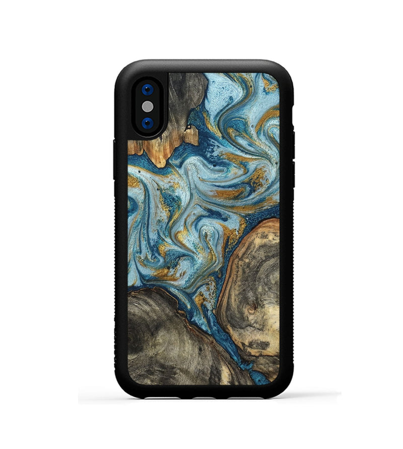 iPhone Xs Wood Phone Case - Joselyn (Teal & Gold, 799654)