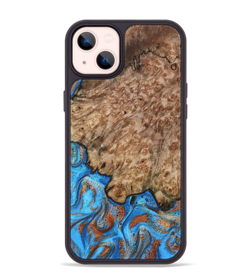 iPhone 14 Plus Wood Phone Case - Orion (Teal & Gold, 799655)