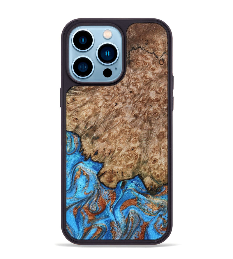iPhone 14 Pro Max Wood Phone Case - Orion (Teal & Gold, 799655)