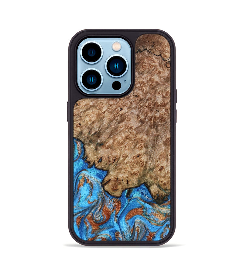 iPhone 14 Pro Wood Phone Case - Orion (Teal & Gold, 799655)