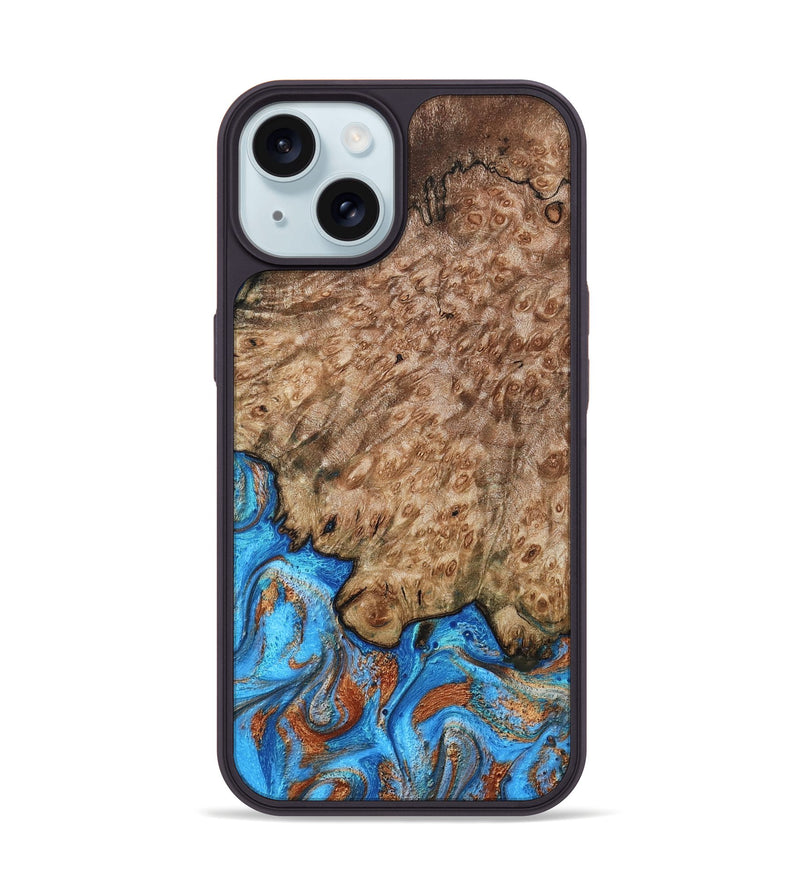 iPhone 15 Wood Phone Case - Orion (Teal & Gold, 799655)