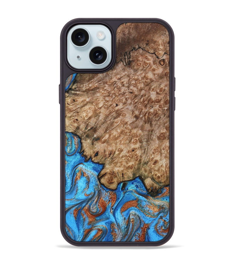 iPhone 15 Plus Wood Phone Case - Orion (Teal & Gold, 799655)