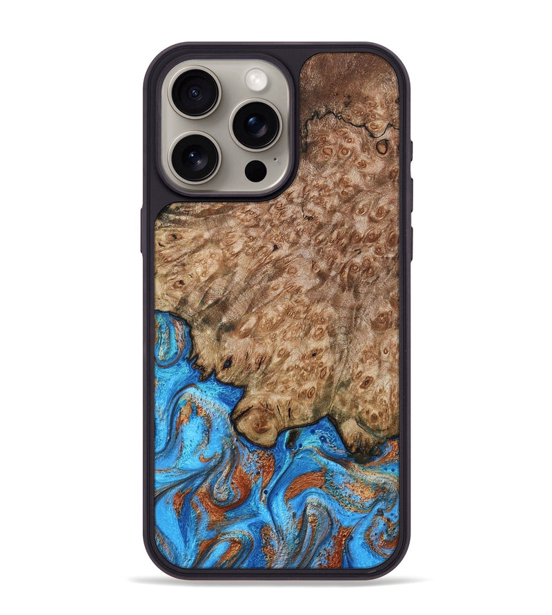 iPhone 15 Pro Max Wood Phone Case - Orion (Teal & Gold, 799655)