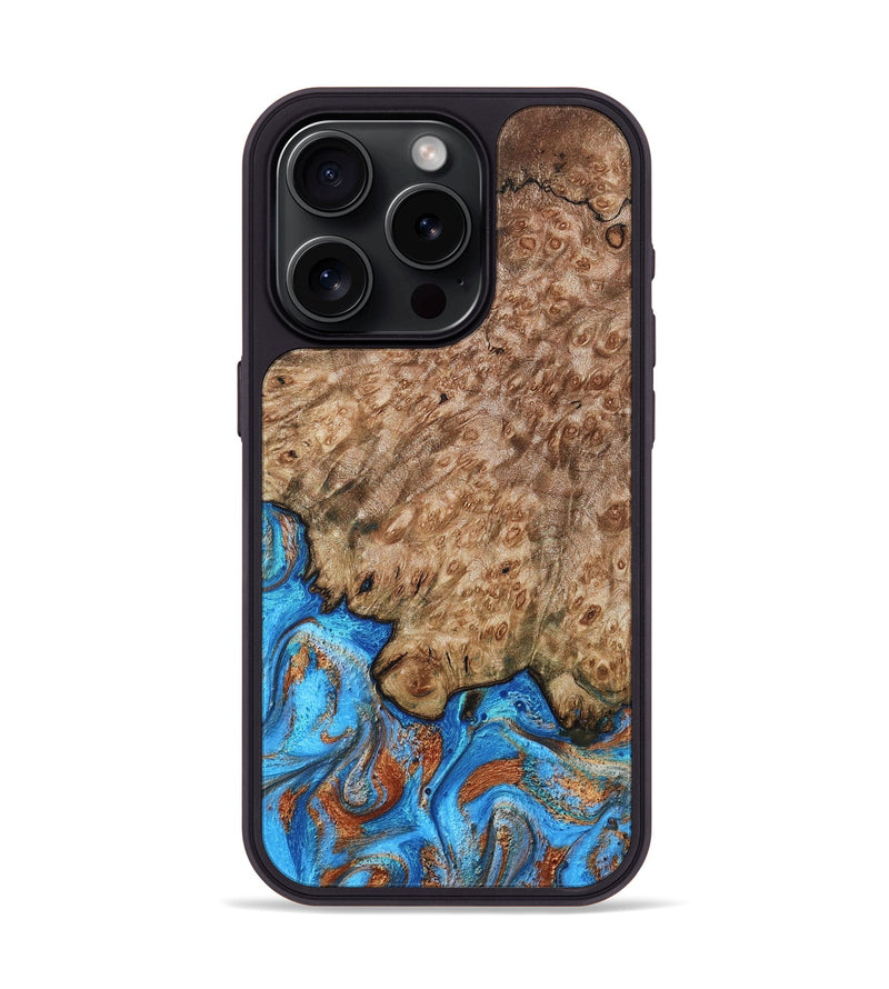 iPhone 15 Pro Wood Phone Case - Orion (Teal & Gold, 799655)