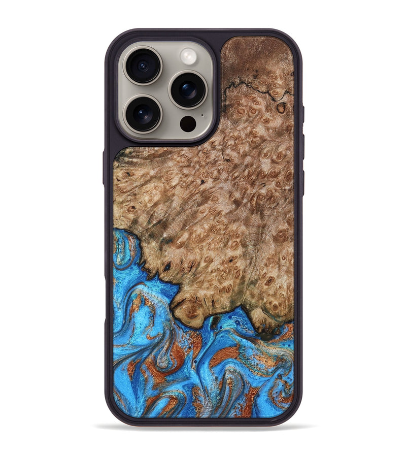iPhone 16 Pro Max Wood Phone Case - Orion (Teal & Gold, 799655)