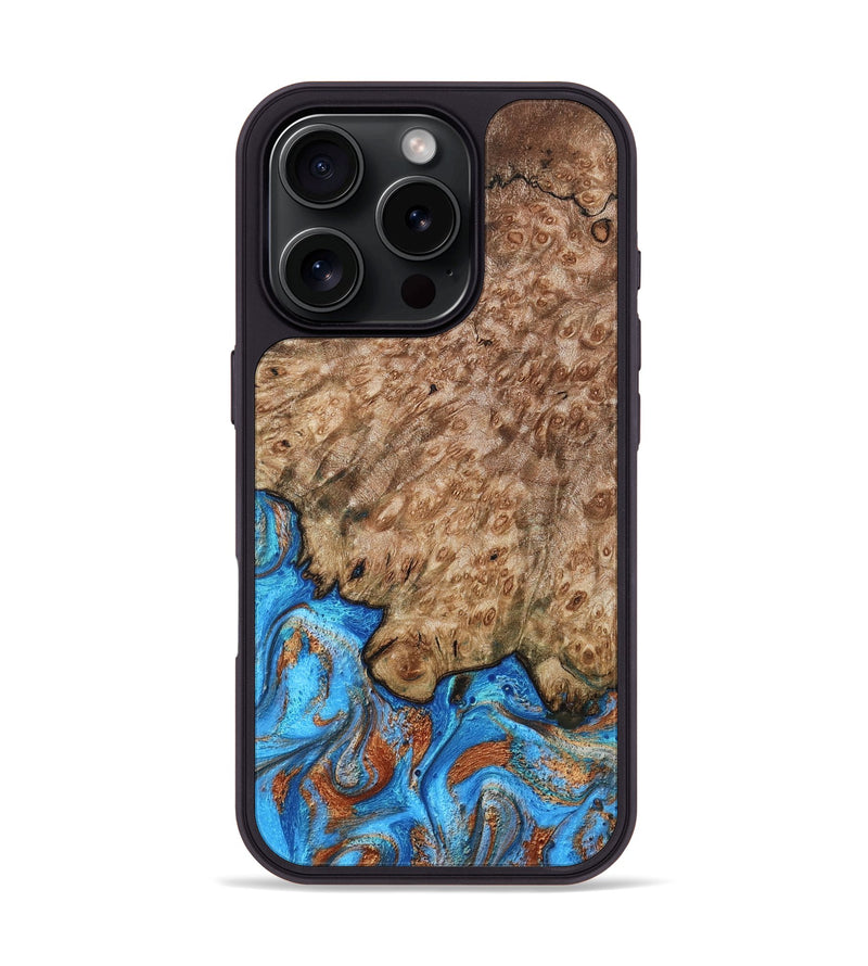 iPhone 16 Pro Wood Phone Case - Orion (Teal & Gold, 799655)