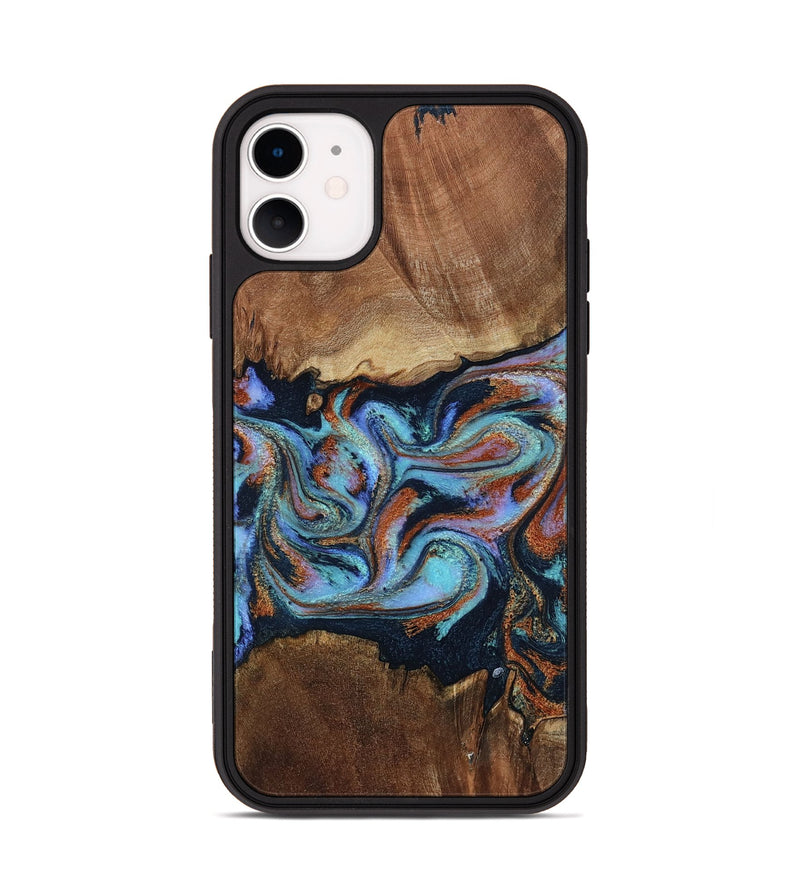 iPhone 11 Wood Phone Case - Atlas (Teal & Gold, 799656)