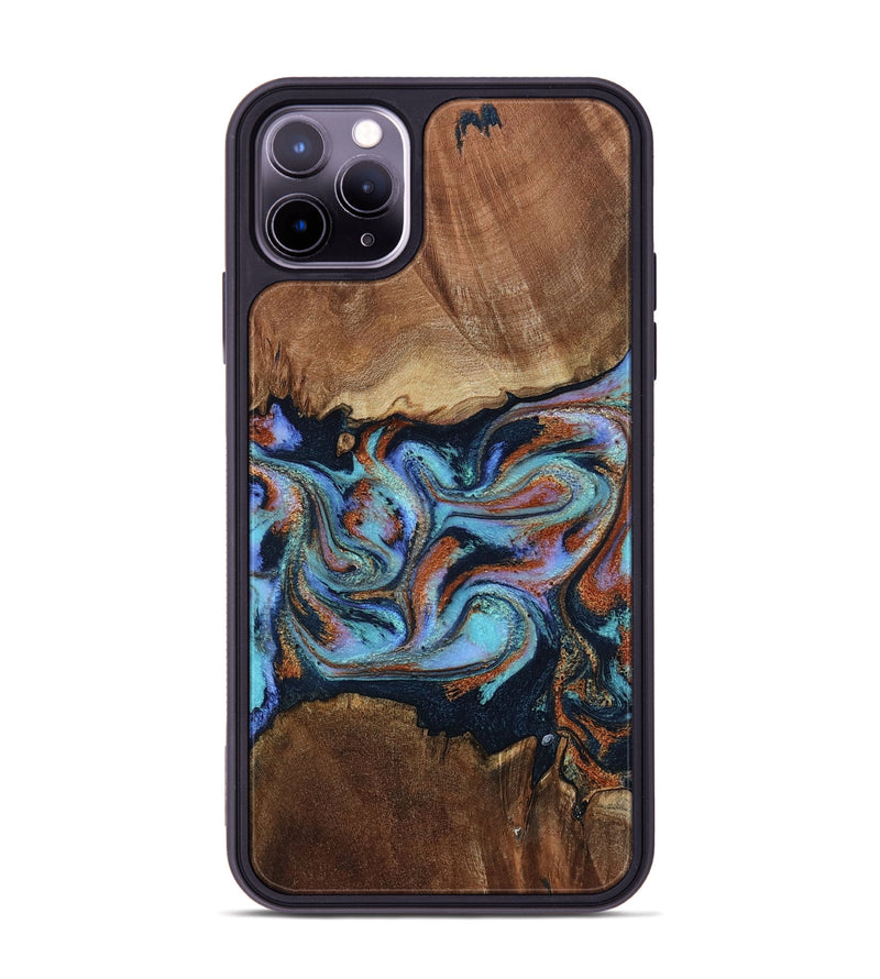iPhone 11 Pro Max Wood Phone Case - Atlas (Teal & Gold, 799656)